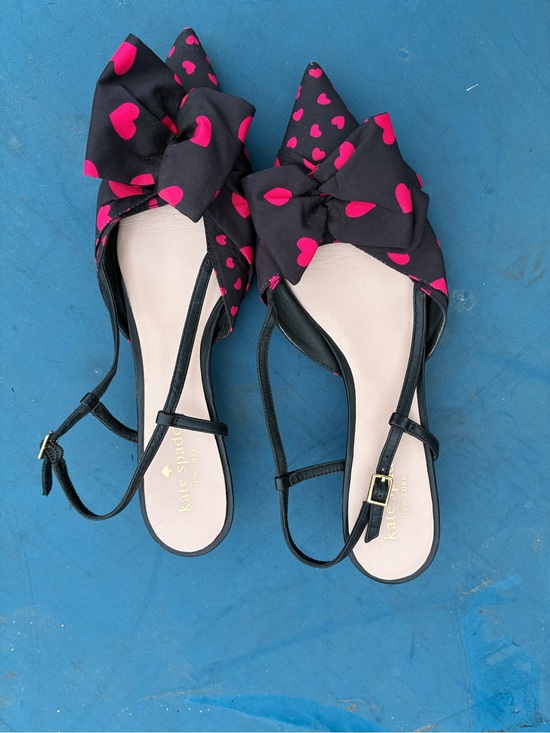 kate spade Shoes - kate spade black slingback flats with pink heart bow accents